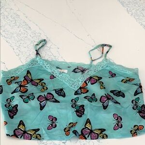 Butterfly Print Lace Trim Cami Top